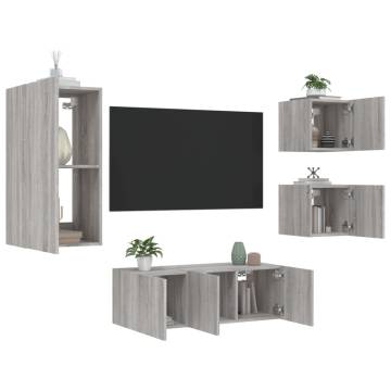 5 Piece TV Wall Units with LED Grey Sonoma Engineered Wood