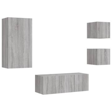 5 Piece TV Wall Units with LED Grey Sonoma Engineered Wood