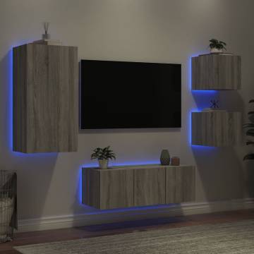 5 Piece TV Wall Units with LED Grey Sonoma Engineered Wood