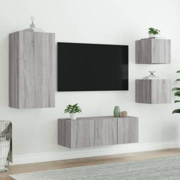 5 Piece TV Wall Units with LED Grey Sonoma Engineered Wood