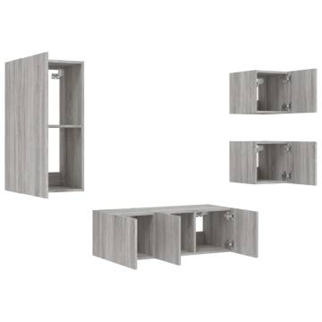 5 Piece TV Wall Units with LED Grey Sonoma Engineered Wood