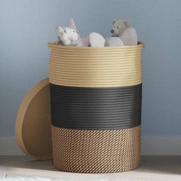 Storage Basket with Lid Black and Beige Ø37x50 cm Cotton