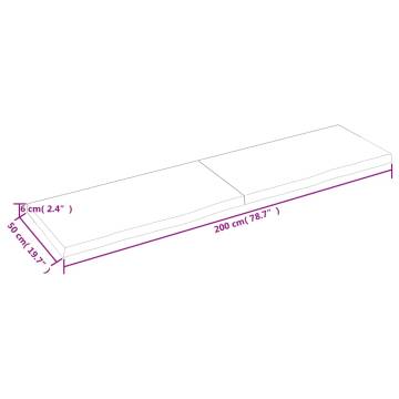 Bathroom Countertop 200x50x(2-6) cm Untreated Solid Wood