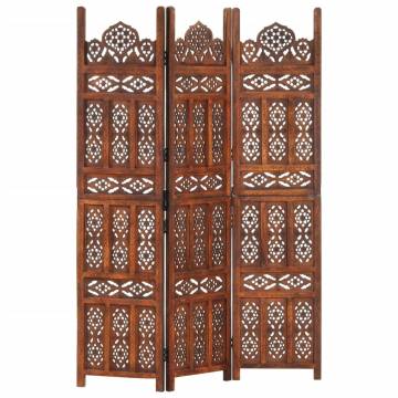 Hand carved 3-Panel Room Divider Brown 120x165 cm Solid Mango Wood