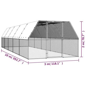 Outdoor Chicken Cage 3x10x2 m Galvanised Steel