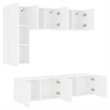 5 Piece TV Wall Units White Engineered Wood