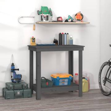 Work Bench Grey 80x50x80 cm Solid Wood Pine