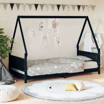 Kids Bed Frame Black 90x200 cm Solid Wood Pine