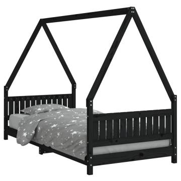 Kids Bed Frame Black 90x200 cm Solid Wood Pine