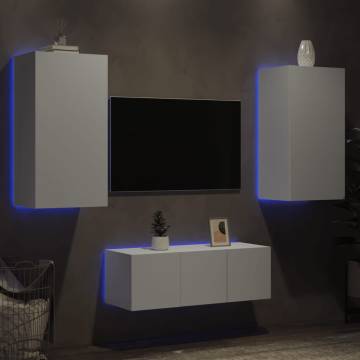 4 Piece TV Wall Units with LED White Engineered Wood