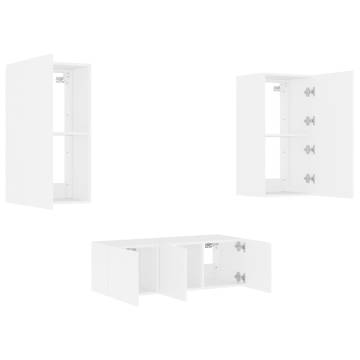 4 Piece TV Wall Units with LED White Engineered Wood