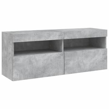 TV Wall Cabinet with LED Lights Concrete Grey 100x30x40 cm