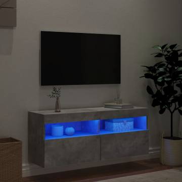 TV Wall Cabinet with LED Lights Concrete Grey 100x30x40 cm