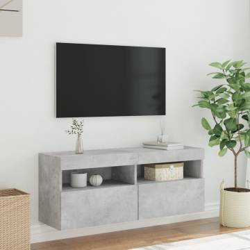 TV Wall Cabinet with LED Lights Concrete Grey 100x30x40 cm