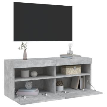 TV Wall Cabinet with LED Lights Concrete Grey 100x30x40 cm