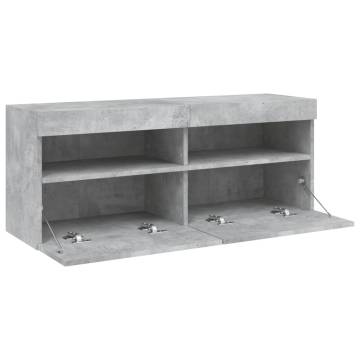 TV Wall Cabinet with LED Lights Concrete Grey 100x30x40 cm