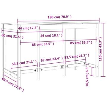 Bar Table Black 180x80x110 cm Solid Wood Pine