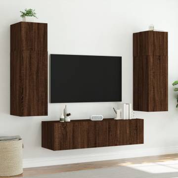 TV Wall Cabinets with LED Lights 2 pcs Brown Oak 80x35x31 cm