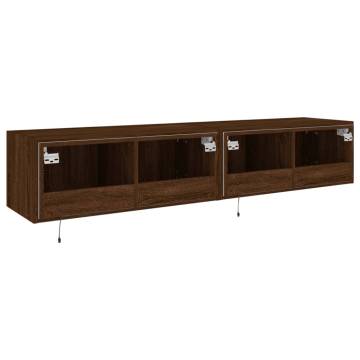 TV Wall Cabinets with LED Lights 2 pcs Brown Oak 80x35x31 cm