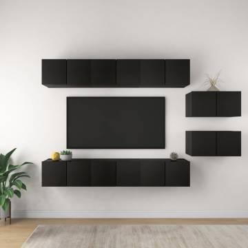 TV Cabinets 8 pcs Black Engineered Wood