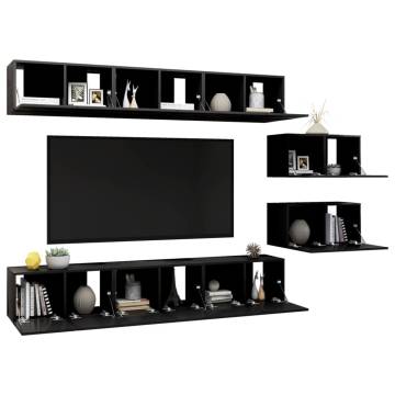 TV Cabinets 8 pcs Black Engineered Wood