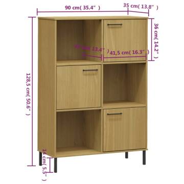 Bookcase with Metal Legs Brown 90x35x128.5 cm Solid Wood OSLO