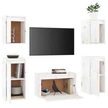 TV Cabinets 5 pcs White Solid Wood Pine