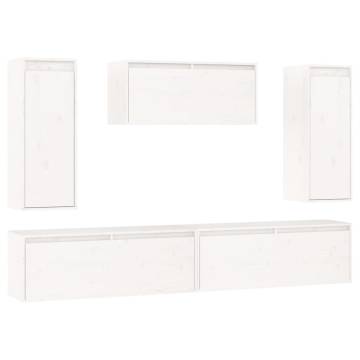 TV Cabinets 5 pcs White Solid Wood Pine