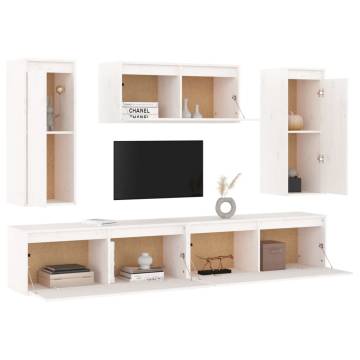 TV Cabinets 5 pcs White Solid Wood Pine