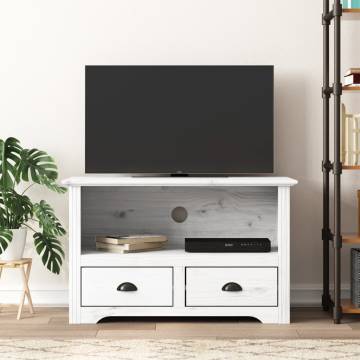 TV Cabinet with 2 Drawers BODO White 91x43x56 cm Solid Wood Pine