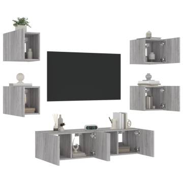 6 Piece TV Wall Units with LED Grey Sonoma Engineered Wood