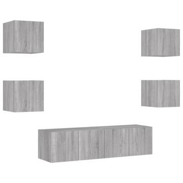 6 Piece TV Wall Units with LED Grey Sonoma Engineered Wood