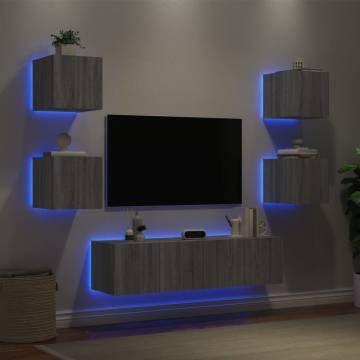 6 Piece TV Wall Units with LED Grey Sonoma Engineered Wood