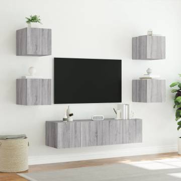 6 Piece TV Wall Units with LED Grey Sonoma Engineered Wood