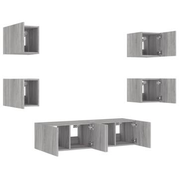 6 Piece TV Wall Units with LED Grey Sonoma Engineered Wood