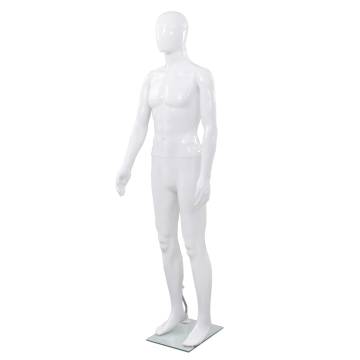 Full Body Male Mannequin with Glass Base Glossy White 185 cm