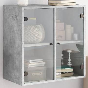 Wall Cabinet with Glass Doors Concrete Grey 68x37x68.5 cm