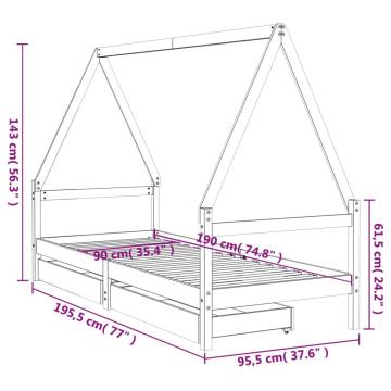 Kids Bed Frame with Drawers 90x190 cm Solid Wood Pine