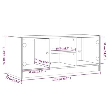 TV Cabinet with Glass Doors Grey Sonoma 102x37x42 cm