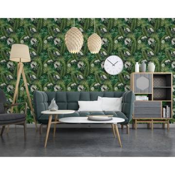 DUTCH WALLCOVERINGS Wallpaper Eden Black and Dark Green