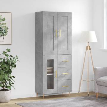 Highboard Concrete Grey 69.5x34x180 cm Engineered Wood