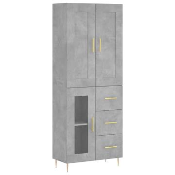 Highboard Concrete Grey 69.5x34x180 cm Engineered Wood