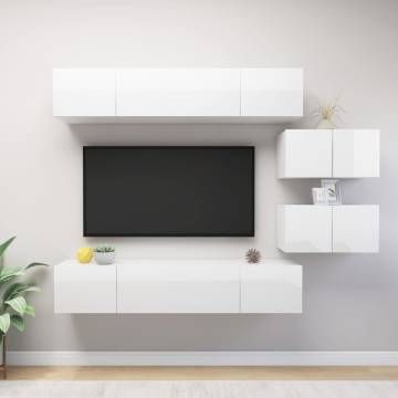 6 Piece TV Cabinet Set High Gloss White Engineered Wood