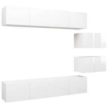 6 Piece TV Cabinet Set High Gloss White Engineered Wood