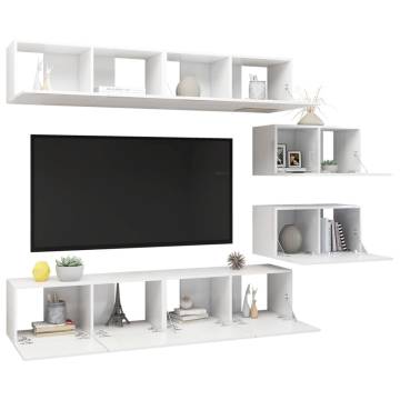 6 Piece TV Cabinet Set High Gloss White Engineered Wood