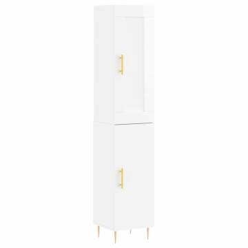 Highboard High Gloss White 34.5x34x180 cm Engineered Wood