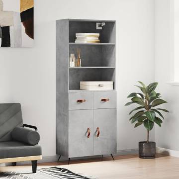 Highboard Concrete Grey 69.5x34x180 cm Engineered Wood