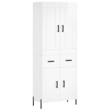 Highboard High Gloss White 69.5x34x180 cm Engineered Wood