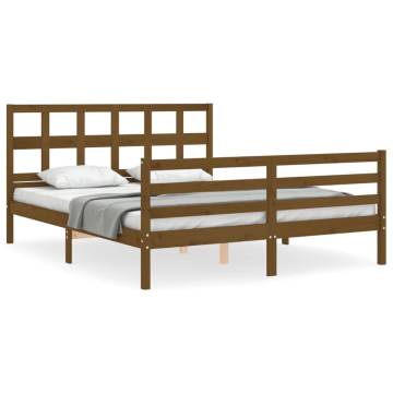 Bed Frame with Headboard Honey Brown King Size Solid Wood