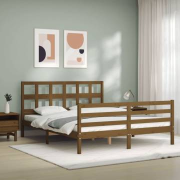 Bed Frame with Headboard Honey Brown King Size Solid Wood